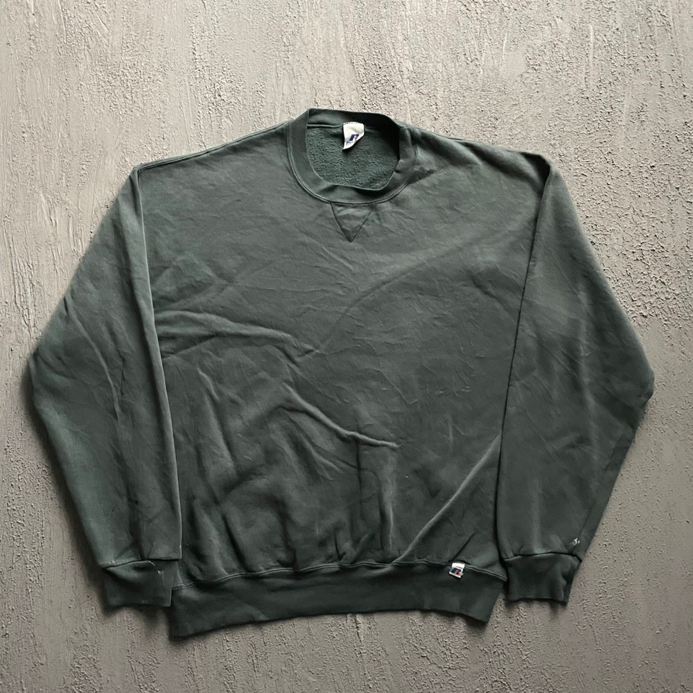 Vintage Russell athletic Blank Crewneck Sweatshirt Mens X-Large Tall Green 90s